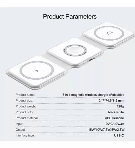 Cargador Inalámbrico Plegable 3 en 1